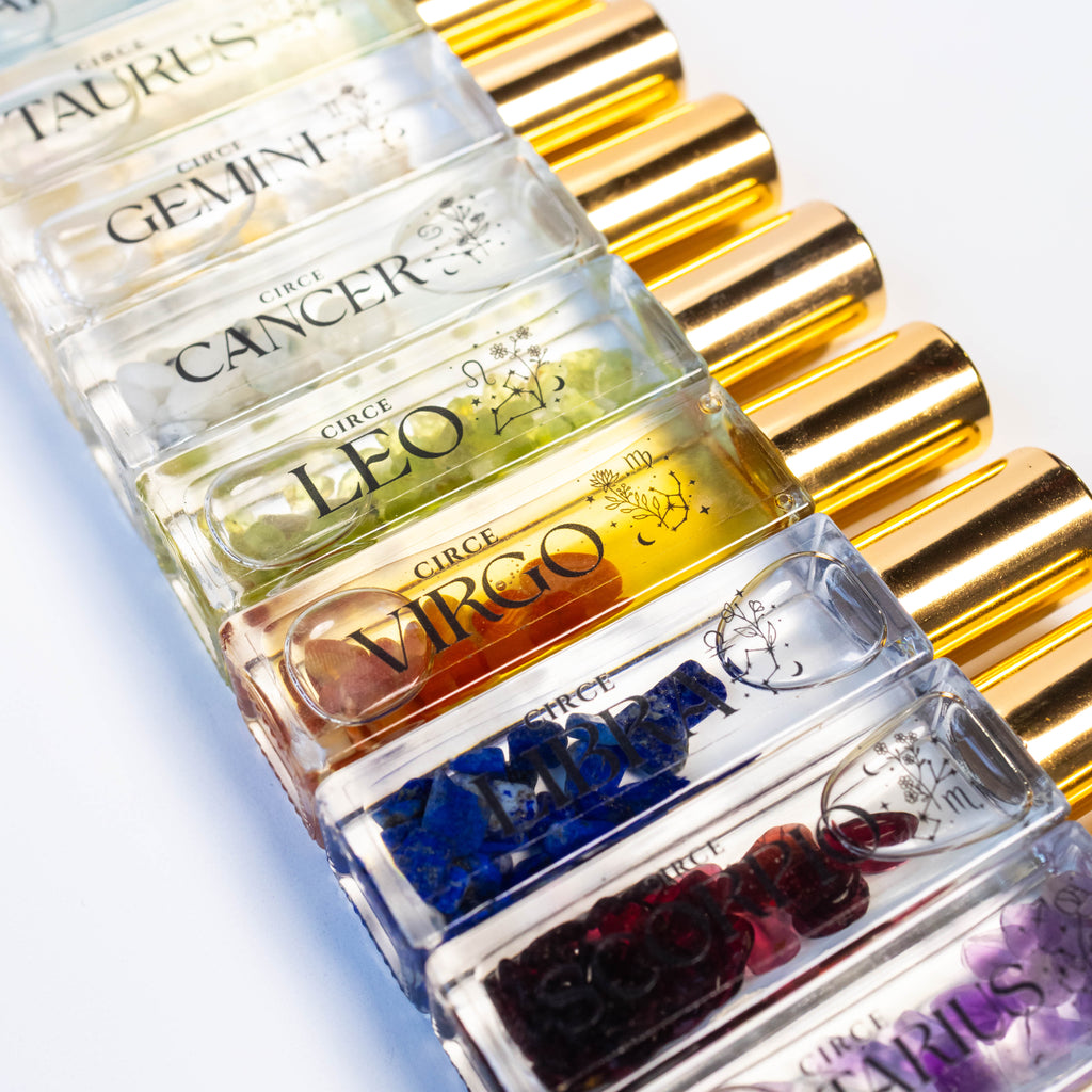 Zodiac Perfume Oil Set – 12 Gemstone-Infused Zodiac Scents