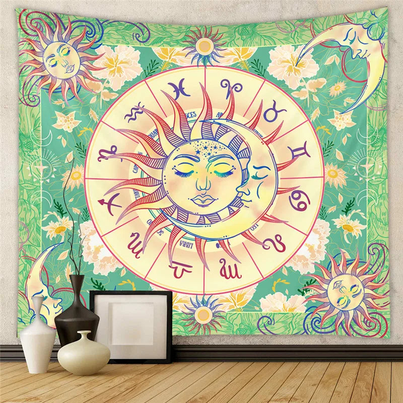 DecorBites™ Astrology Chart Tarot Tapestry Wheel Sun Moon Tree Mushroom Wall Hanging