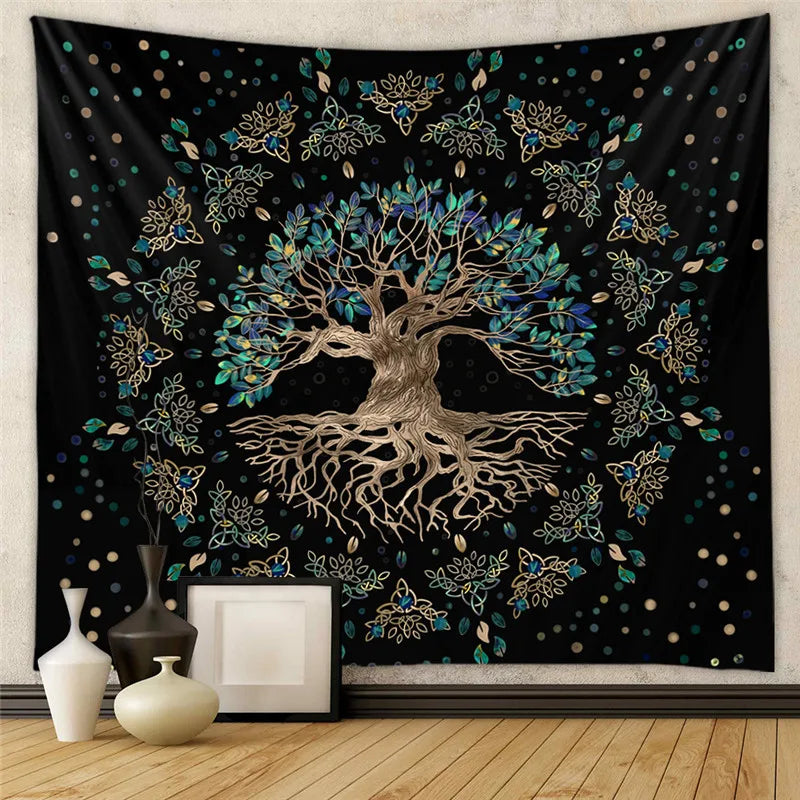 DecorBites™ Astrology Chart Tarot Tapestry Wheel Sun Moon Tree Mushroom Wall Hanging
