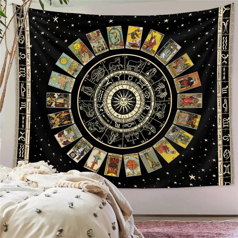 DecorBites™ Astrology Chart Tarot Tapestry Wheel Sun Moon Tree Mushroom Wall Hanging