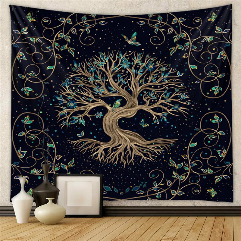 DecorBites™ Astrology Chart Tarot Tapestry Wheel Sun Moon Tree Mushroom Wall Hanging
