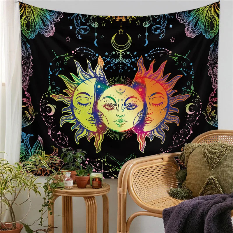 DecorBites™ Astrology Chart Tarot Tapestry Wheel Sun Moon Tree Mushroom Wall Hanging
