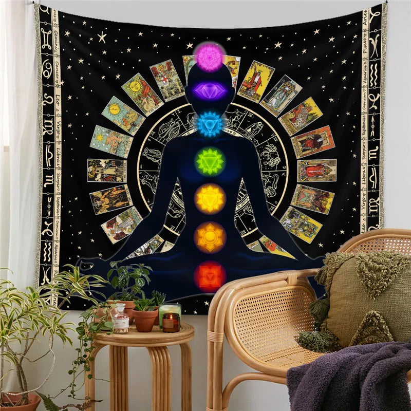 DecorBites™ Astrology Chart Tarot Tapestry Wheel Sun Moon Tree Mushroom Wall Hanging