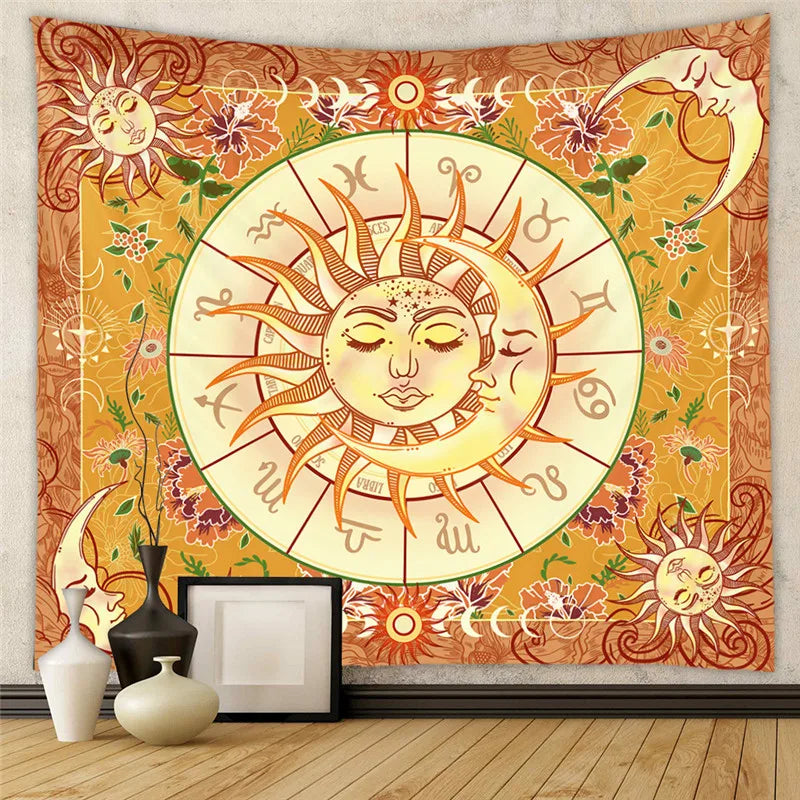 DecorBites™ Astrology Chart Tarot Tapestry Wheel Sun Moon Tree Mushroom Wall Hanging