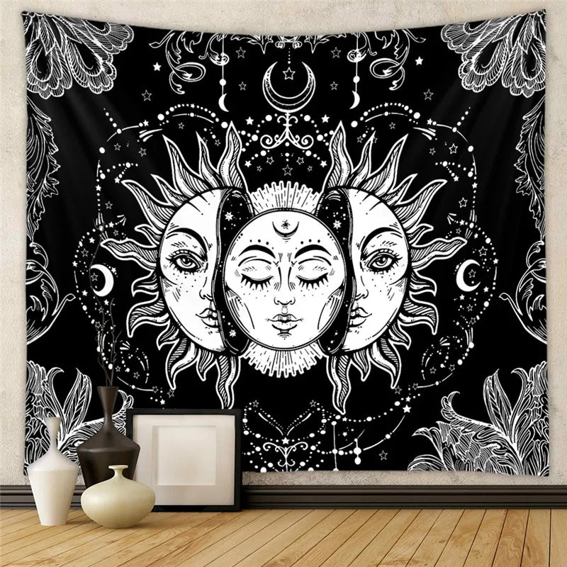 DecorBites™ Astrology Chart Tarot Tapestry Wheel Sun Moon Tree Mushroom Wall Hanging