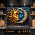 Celestial Harmony Sun & Moon Tempered Glass Kitchen Backsplash